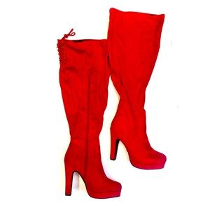 11W Wide Calf Red Thigh-High Boots (NEW)